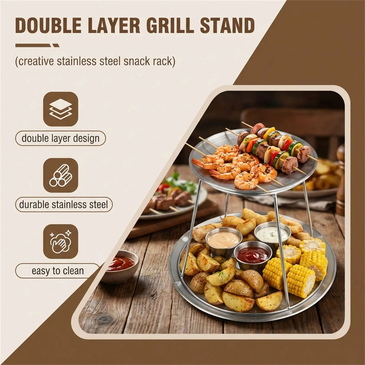 2-Tier Round Stainless Steel Serving Stand for Cakes and Snacks