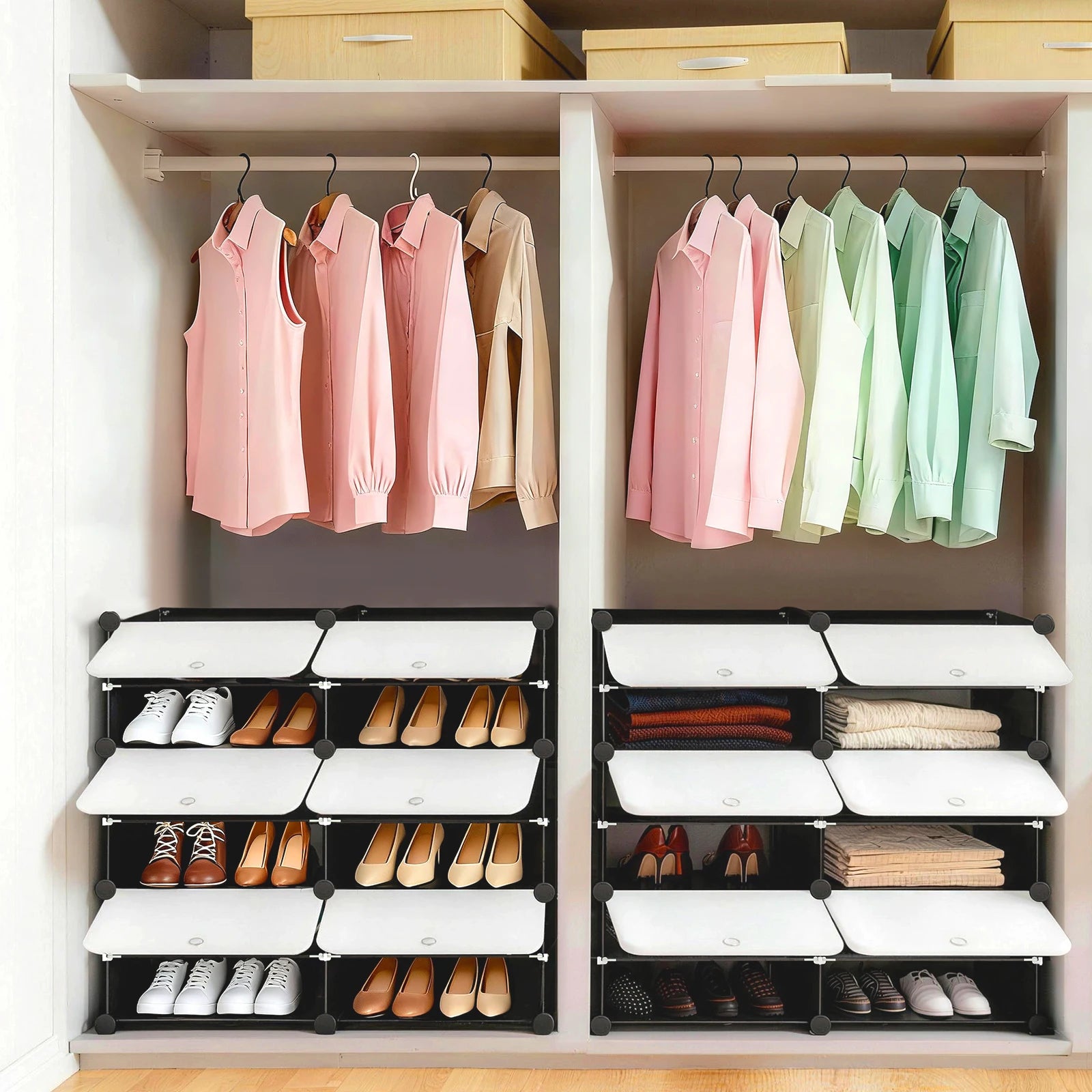 6-Tier Stackable Shoe Storage Cabinet with Doors for 32 Pairs
