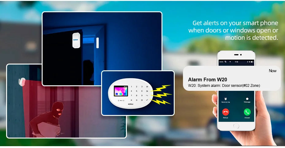 KERUI 433MHZ GSM+WiFi Heimalarm Kommt mit Tuya Smart Anti-Diebstahl Alarme Alarm System Kits Integrierte Batterie Sirene PIR Sensor