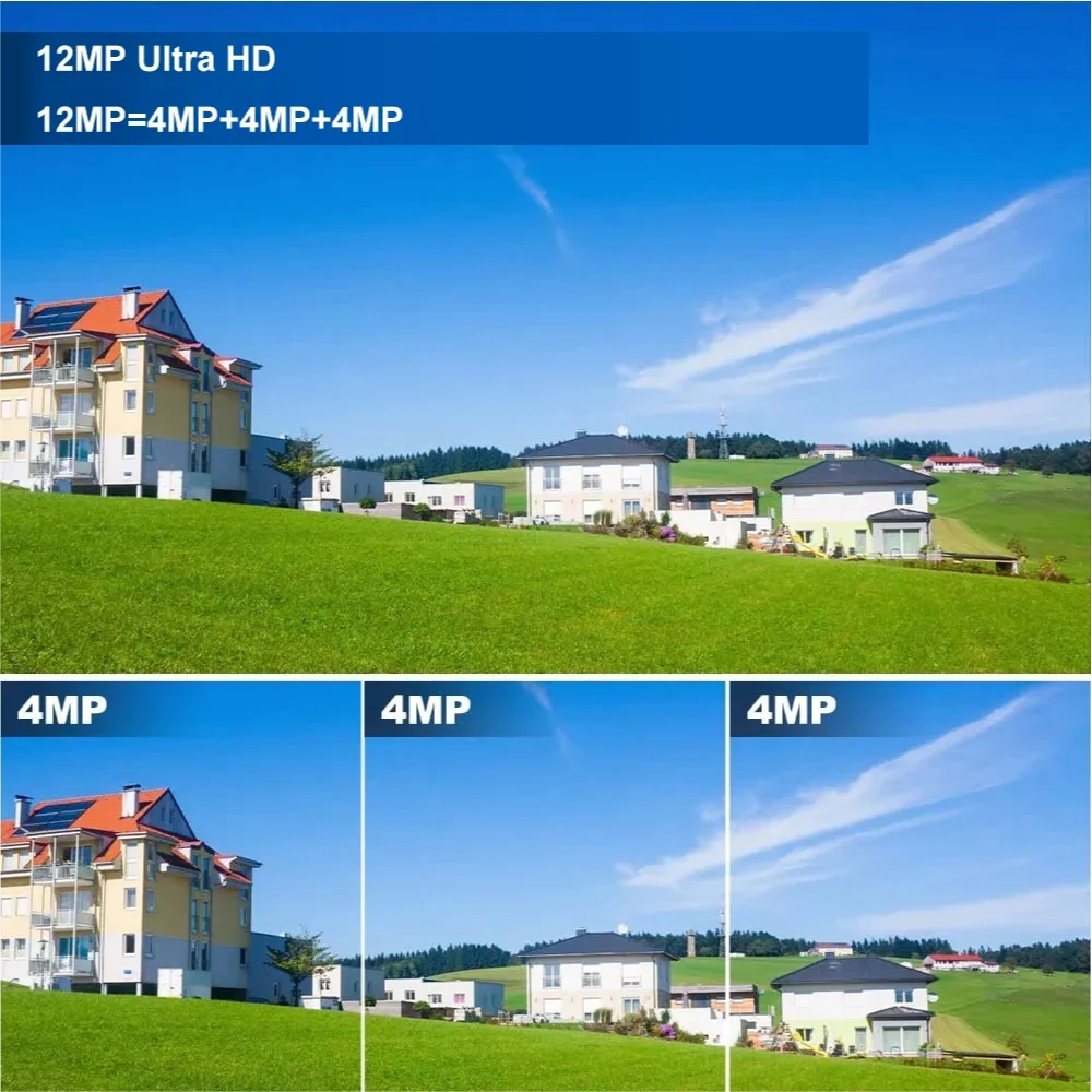 Dual Lens Three Screens WIFI Solar Camera 12MP 10X Zoom CCTV Outdoor Automatic Tracking Humanoid Detection Support PTZ IP66 Cam 