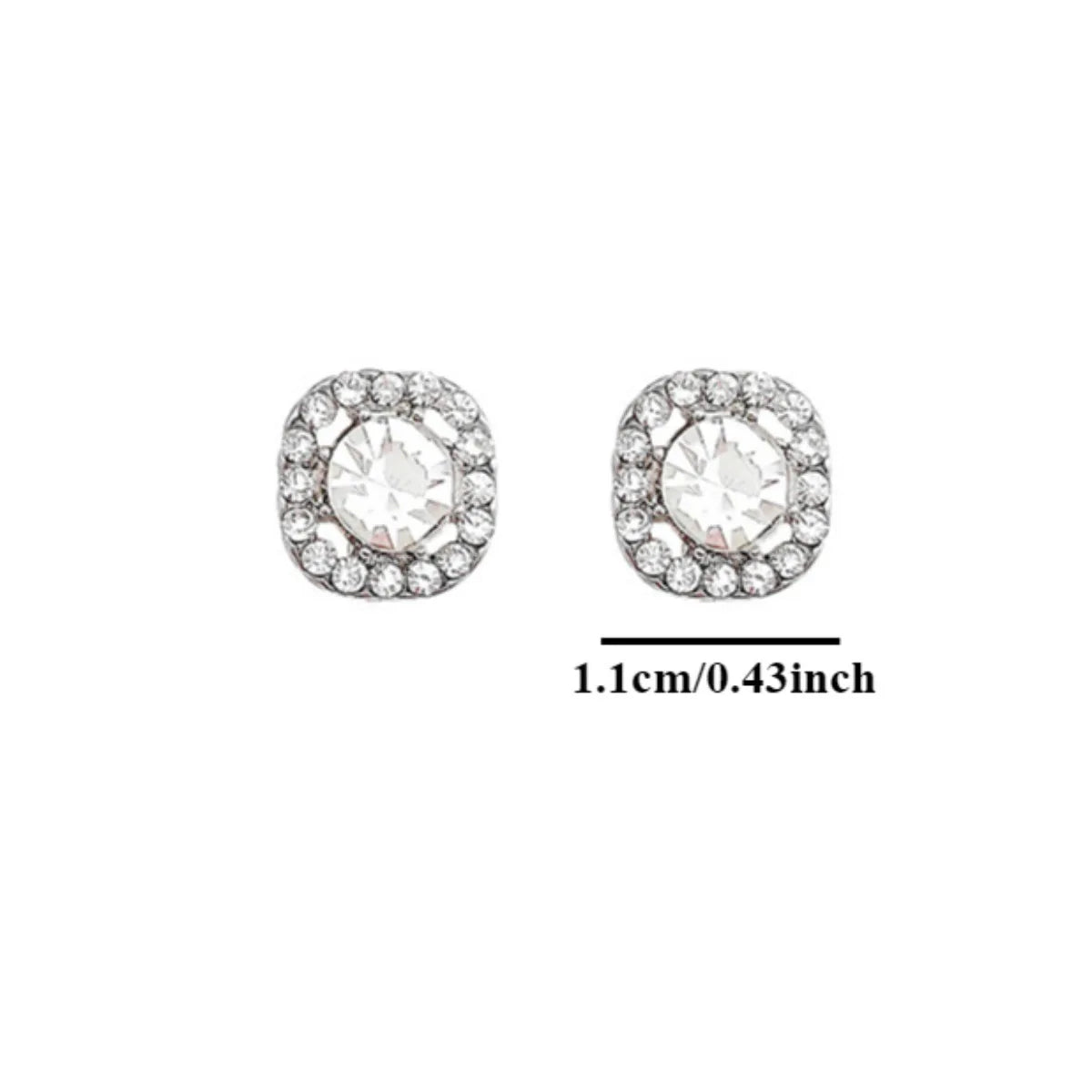 2pc Shiny Imitation Diamond Alloy Earrings Square Large Round Glass Rhinestone Women's Light Luxury Silvery Temperament Jewelry 