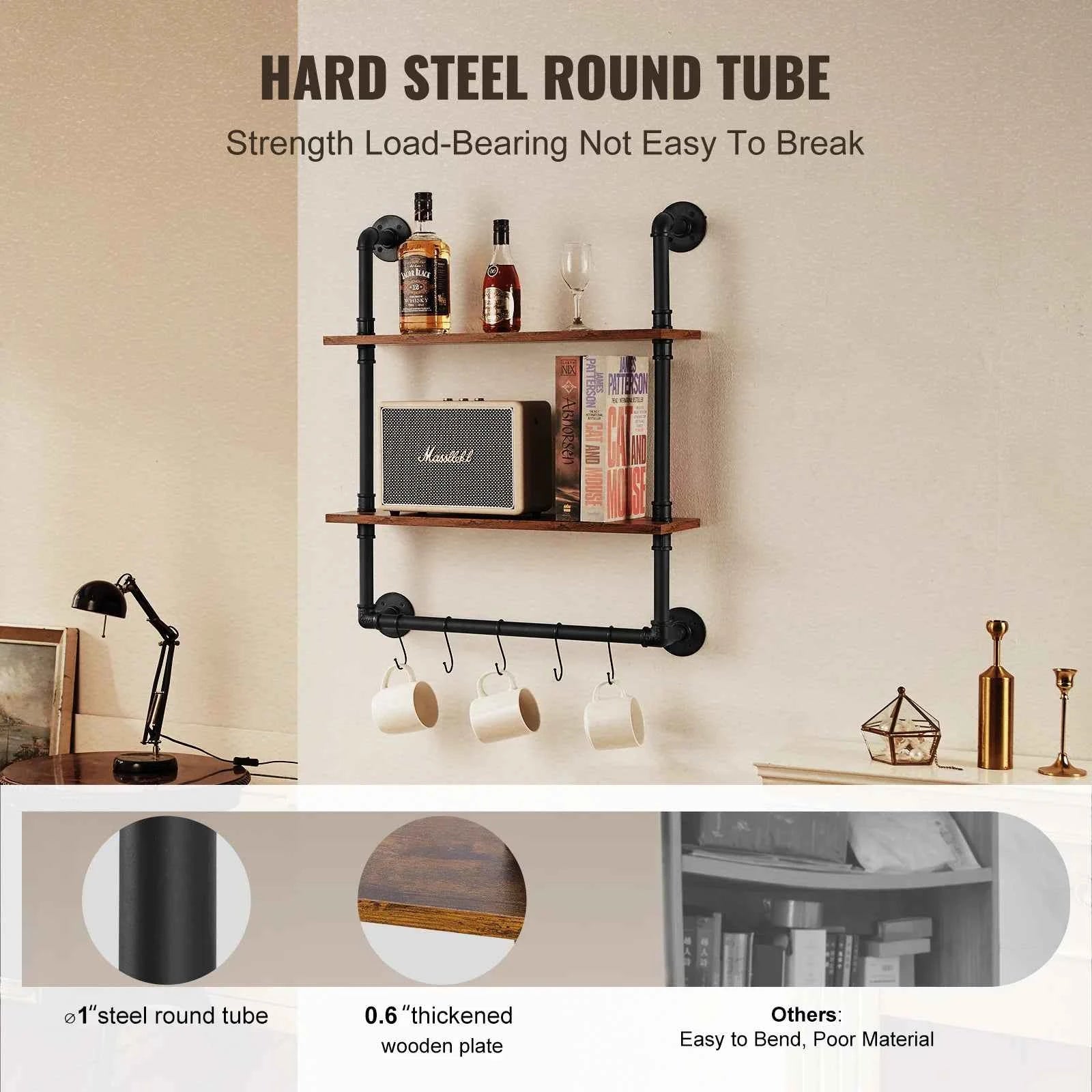 Industrial Pipe Wall Mount Floating Shelf Rack