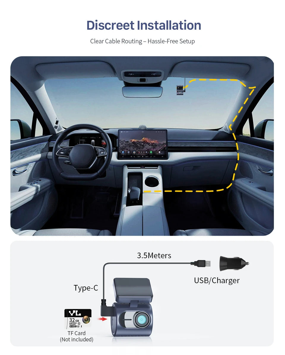 2K Mini Dash Cam with WiFi, Voice Control and Parking Monitor