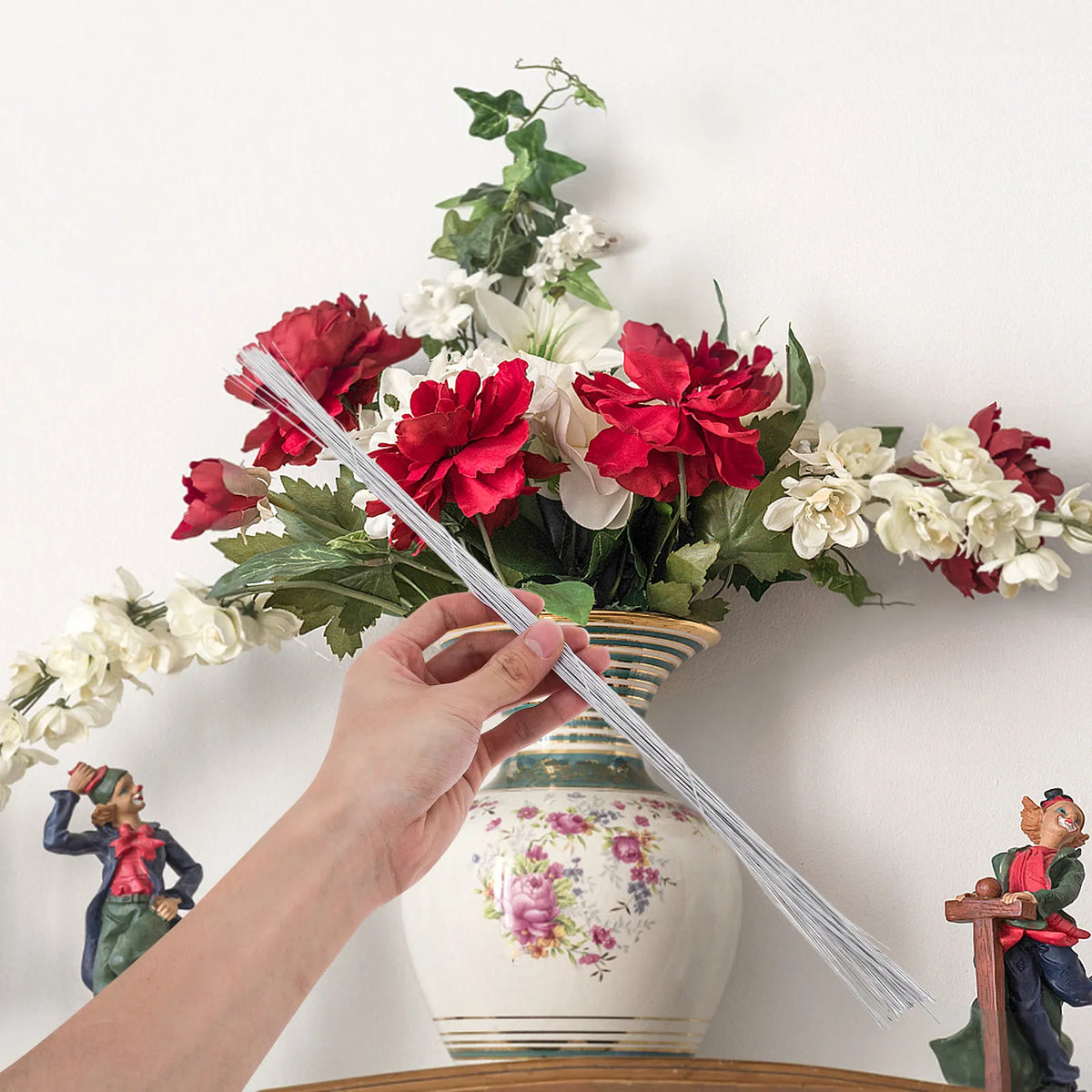 DIY 50 bucăți sârmă viță albă 40 cm, 24 gauge, tulpini artificiale de flori, materiale de decor pentru aranjamente handmade
