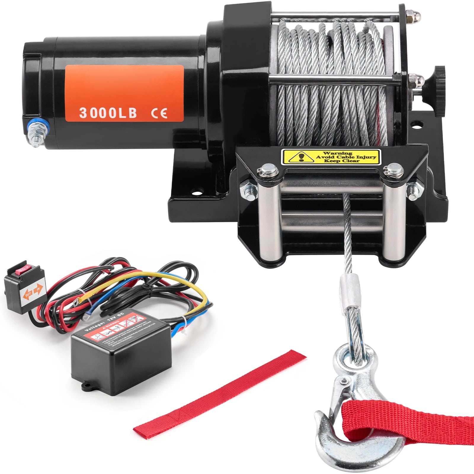 3000lbs ATV Electric Winch with 12V Motor & 39ft Steel Cable