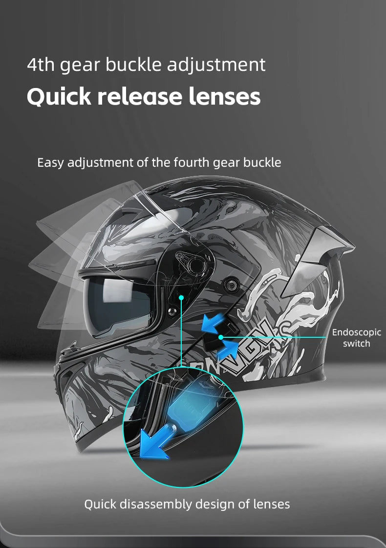 VGV 91 Flip Motorcycle Helmet, Dual-Lens, DOT Certified
