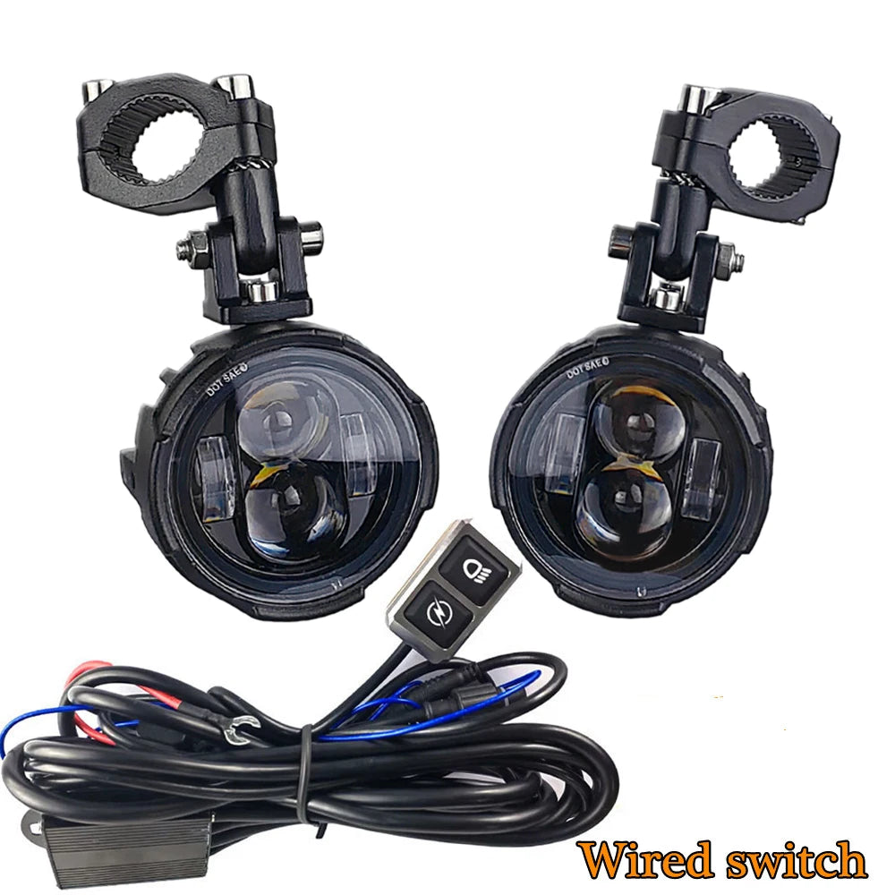 Pair 100W Motorcycle Headlight Fog Lights Led Auxiliary Driving Light Spotlight Headlamp Dual Color flasher farol Moto Fog Lamp. 