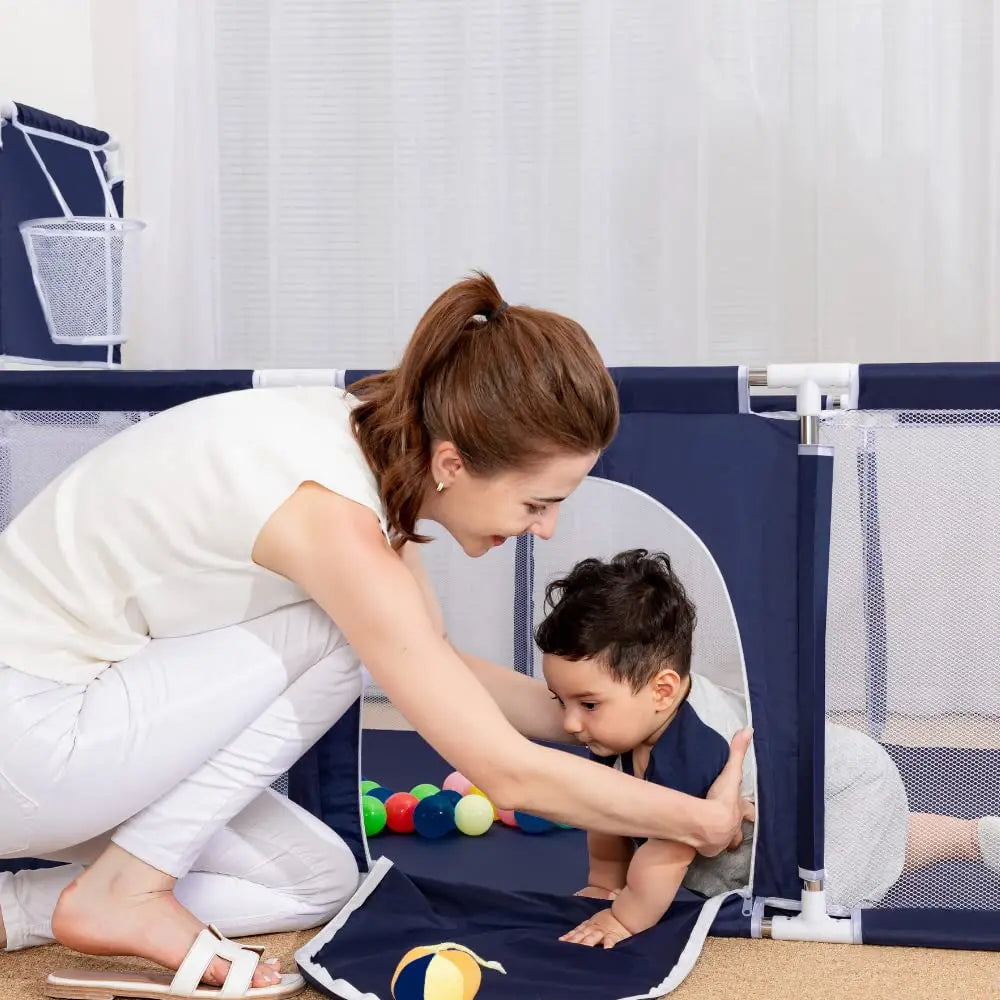 Baby Playpen Child Safety Fence with Pull Rings and Ball Box