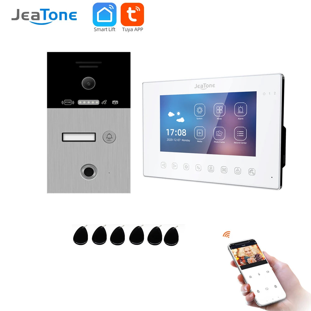 Jeatone 1080P 7Inch Monitor Screen Tuya WiFi Fingerprint Video Intercom Home Door Phone Camera with ID Cards Unlock Spy-shop.com