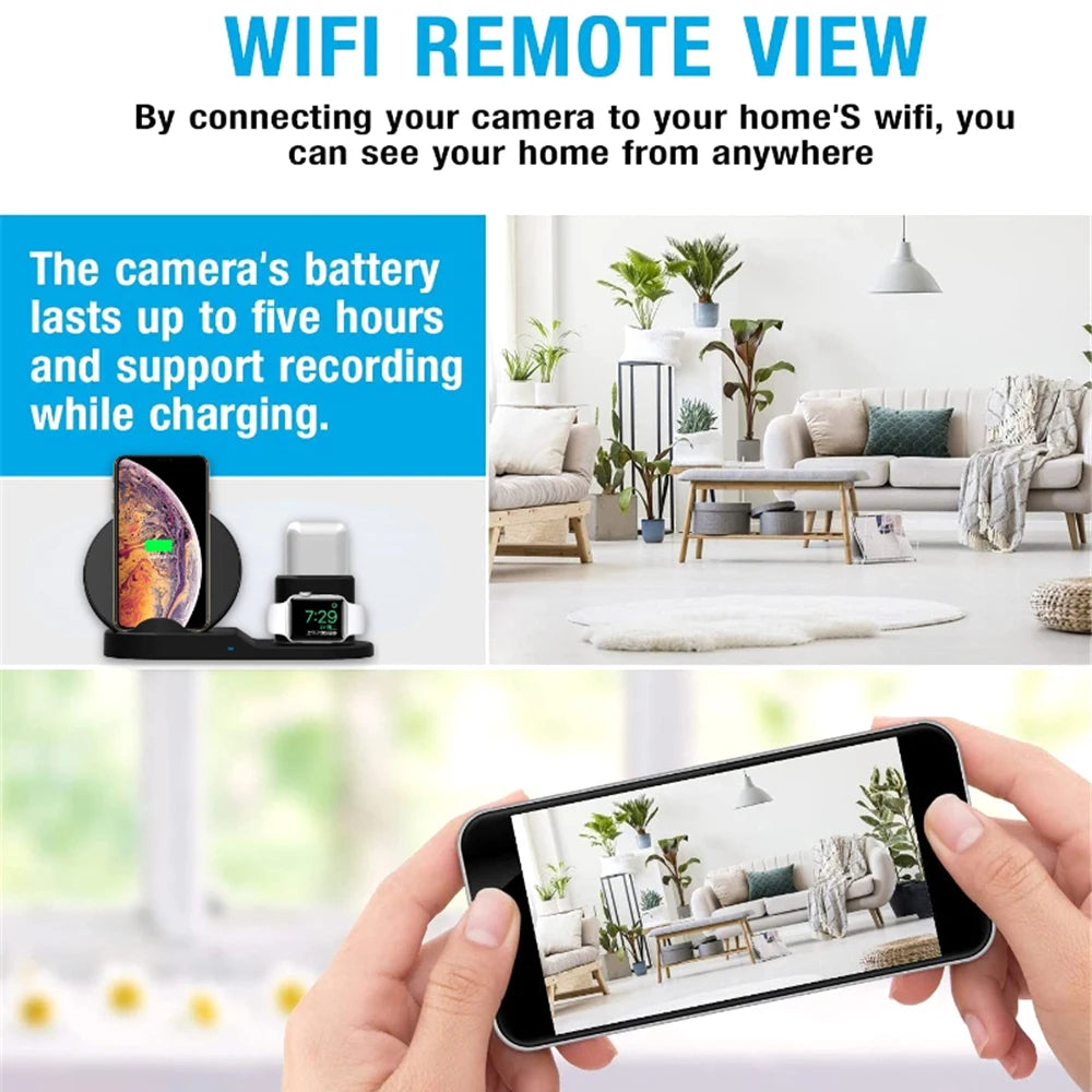 1080P HD WIFI Mini Camera Wireless Charger Camera Mobile Phone Charging Stand Camera Motion Detection Home Security Nanny Camera Spy-shop.com