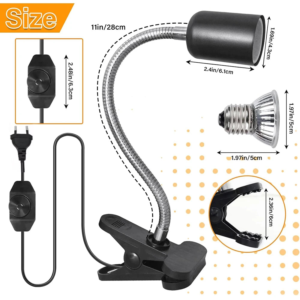 Adjustable E27 Reptile Basking Lamp, EU Plug
