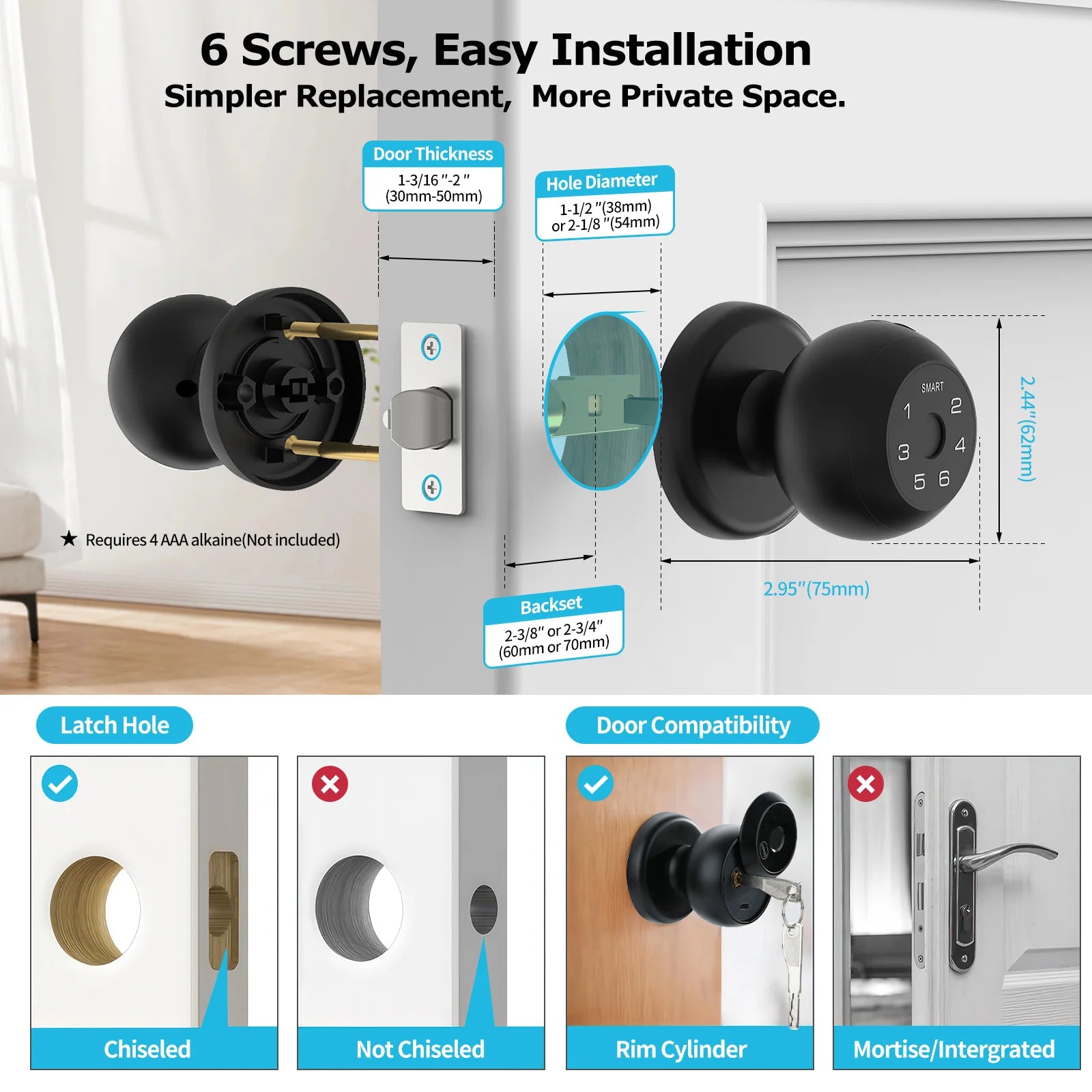 Smart Lock for Interior Doors with Fingerprint, Passcode and App Control