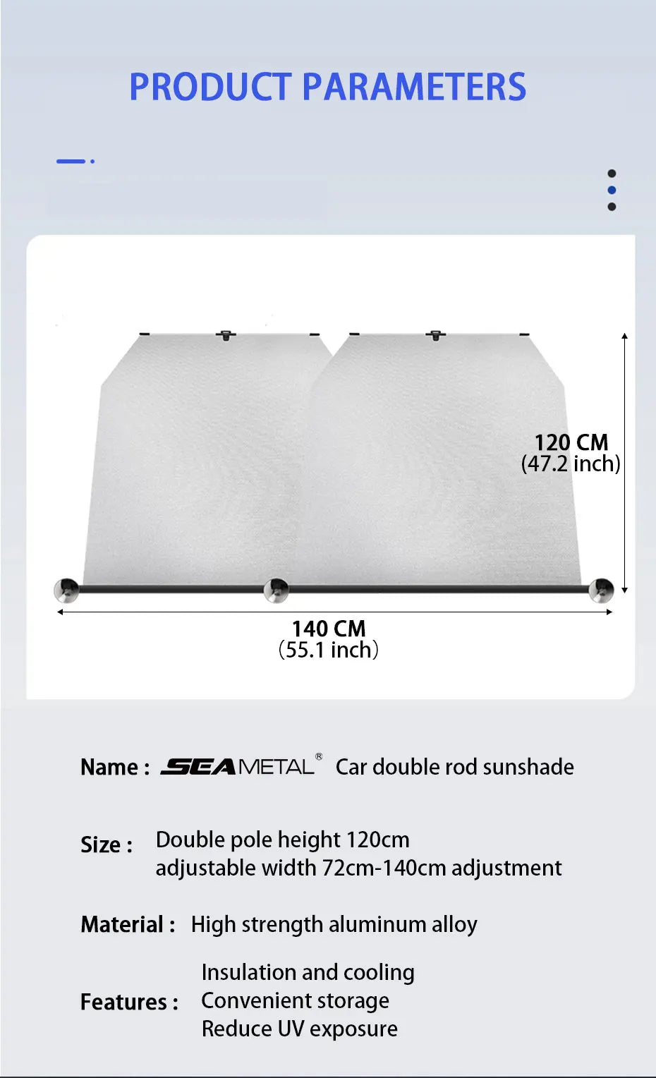 SEAMETAL Telescopic Car Curtains Summer Windshield Sun Protection Cover 72cm-140cm Adjustable Width Sun Shade Privacy Curtains
