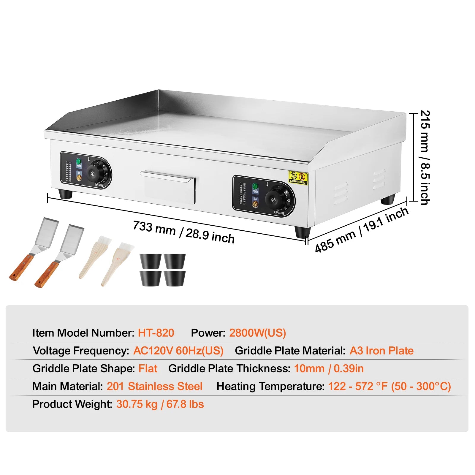 Commercial Electric Griddle 122–572°F Flat Top Countertop Grill