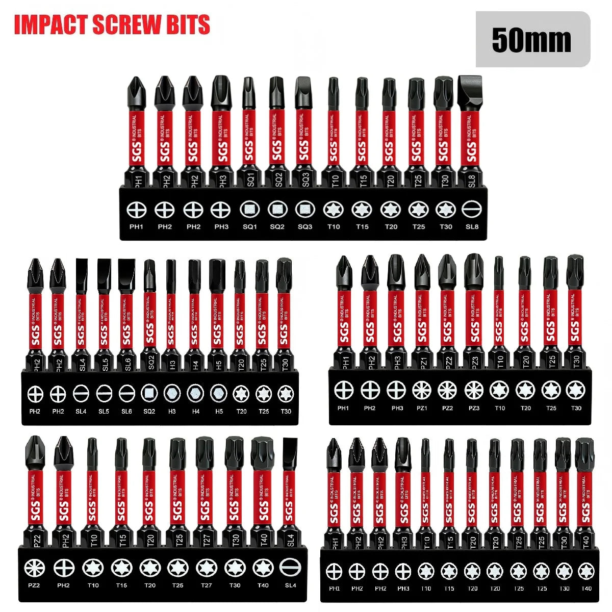 Multifunctional Screwdriver Bit Set, Ph, Pz, Sq, Hex, Torx, Sl, Multi-Specification Universal Impact Screwdriver Bit Set, 50mm, Magnetic Bits, S2 Steel Material, Universal 1/4" Hex Shank Compatible with Electric Drills, Elect