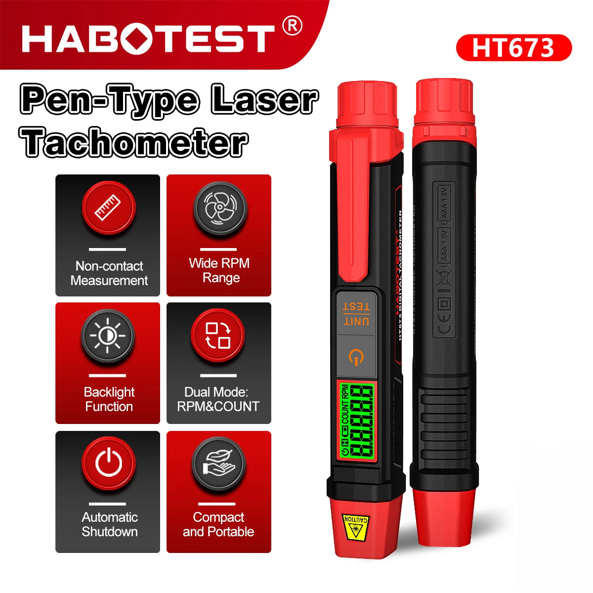 HT673 Pen-Style Laser Tachometer