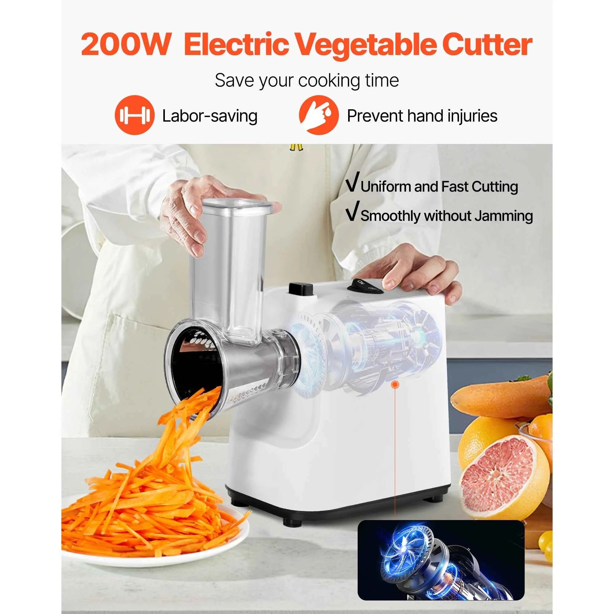 Electric Cheese Grater Salad Maker 200W with 5 Attachments Stainless Steel Cutter