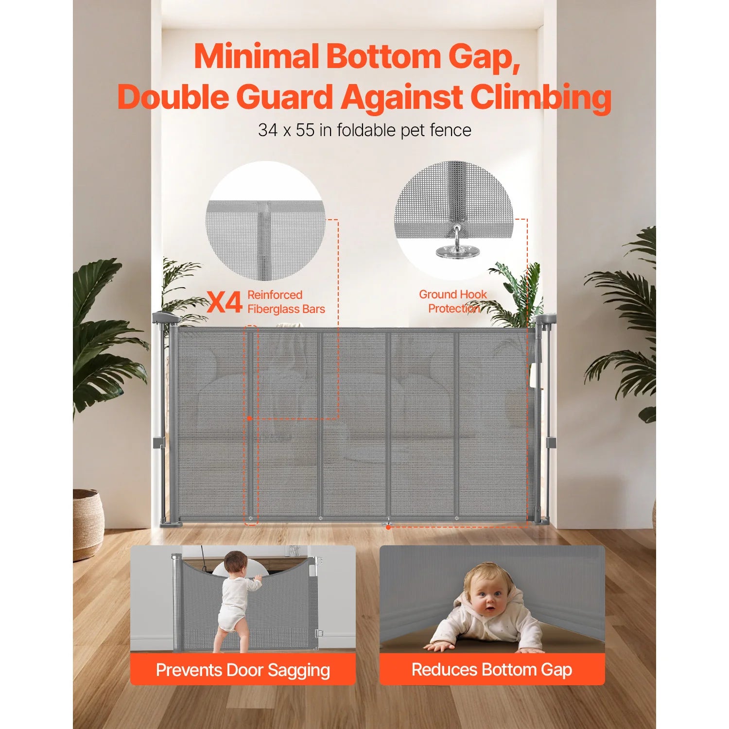 Retractable Baby Gate 34" Tall Extendable Mesh Safety Gate