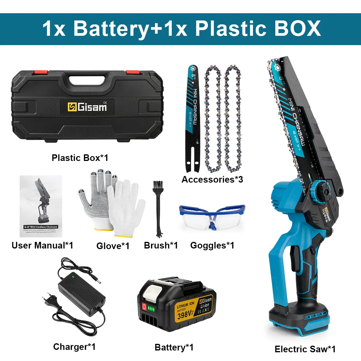 Gisam 8 Inch Brushless Electric Chainsaw Cordless Electric Saw Woodworking Garden Pruning Saw Tool For Makita 18V Battery Pins 