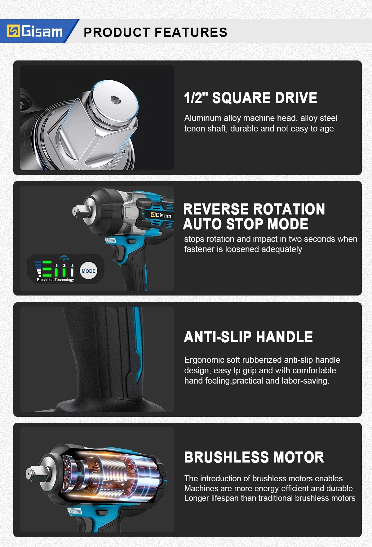 Gisam 2800N.M bezkefkový elektrický kľúč pre batérie Makita 18V