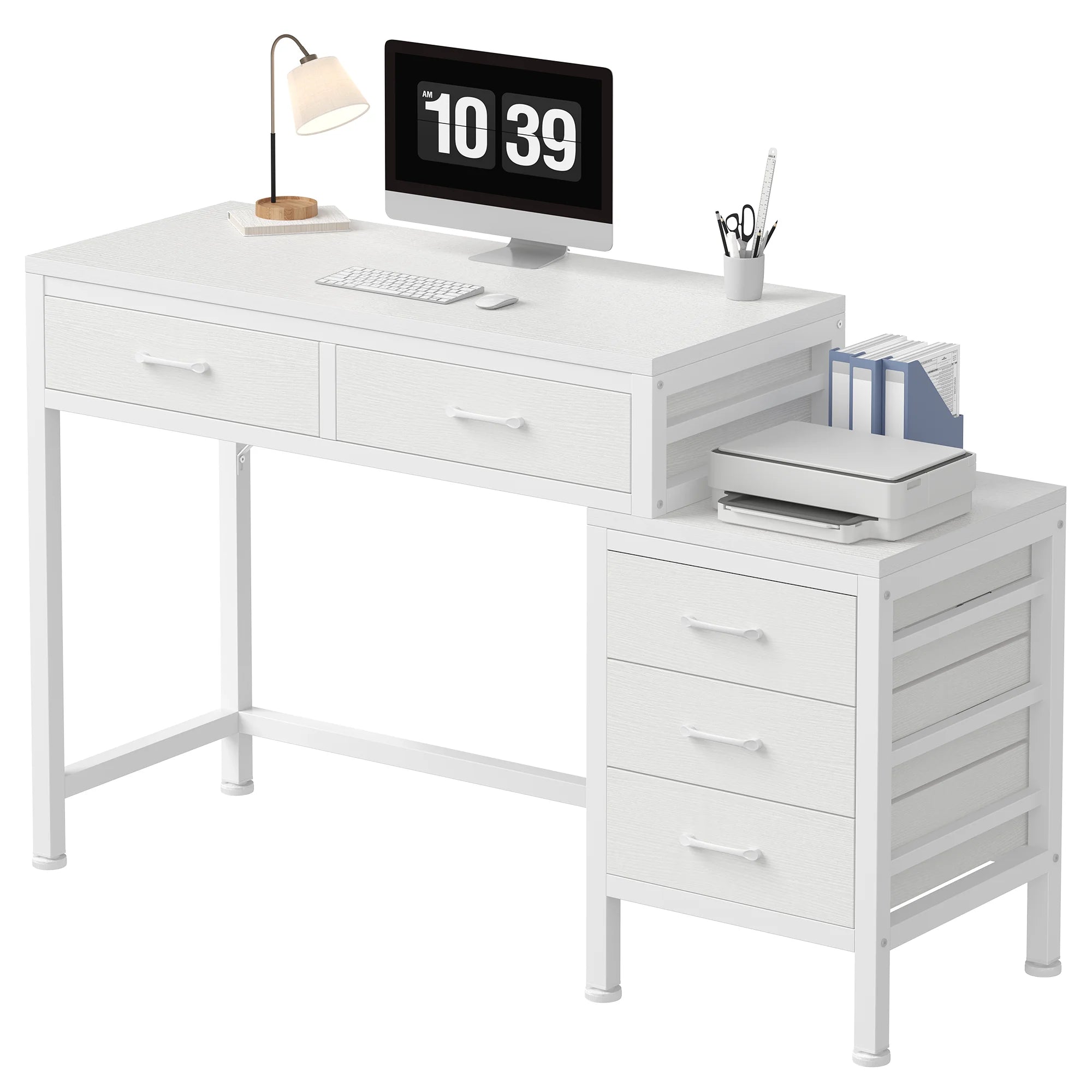 51" Computer Desk with 5 Drawers and Printer Stand Storage