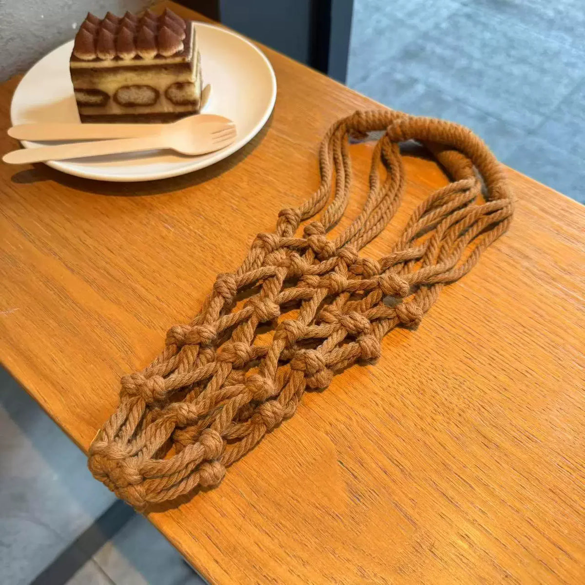 Handgewebte Baumwoll-Netztasche für Becher und Reisebecher