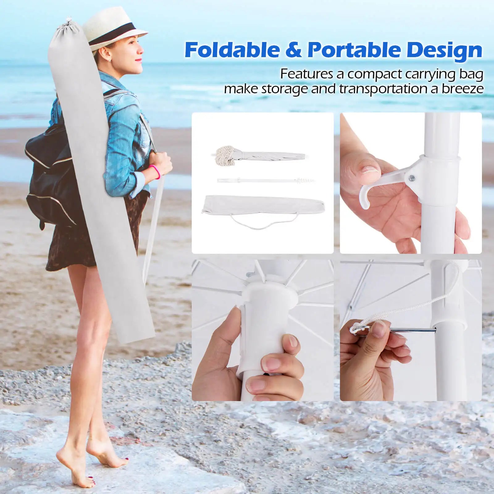 6.5 FT Patio Fringe Umbrella with Push-Button Tilt and Carry Bag