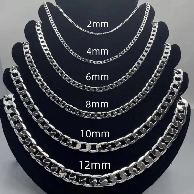 Men's 925 Sterling Silver Necklace 2/4/6/8/10/12MM 40-75cm Face Chain Necklace Lobster Clasp Men Women Engagement Jewelry Gifts 