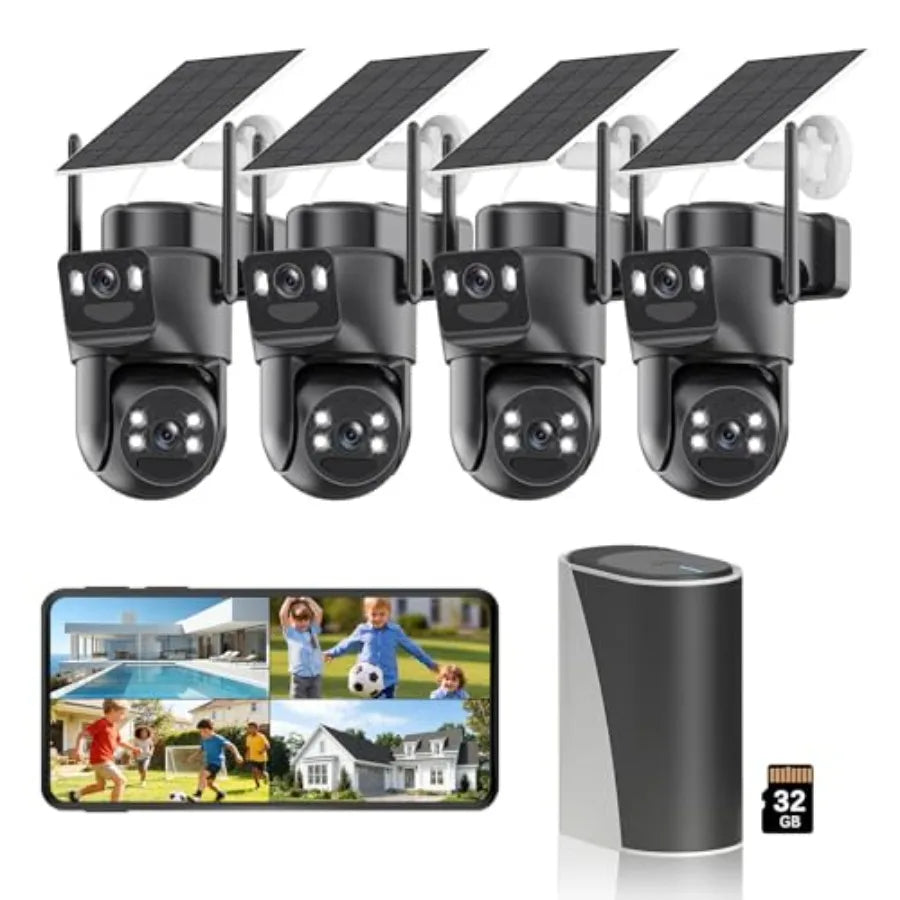 Outdoor Solar Security Camera Kit with 4K Dual-Lens 360 PTZ