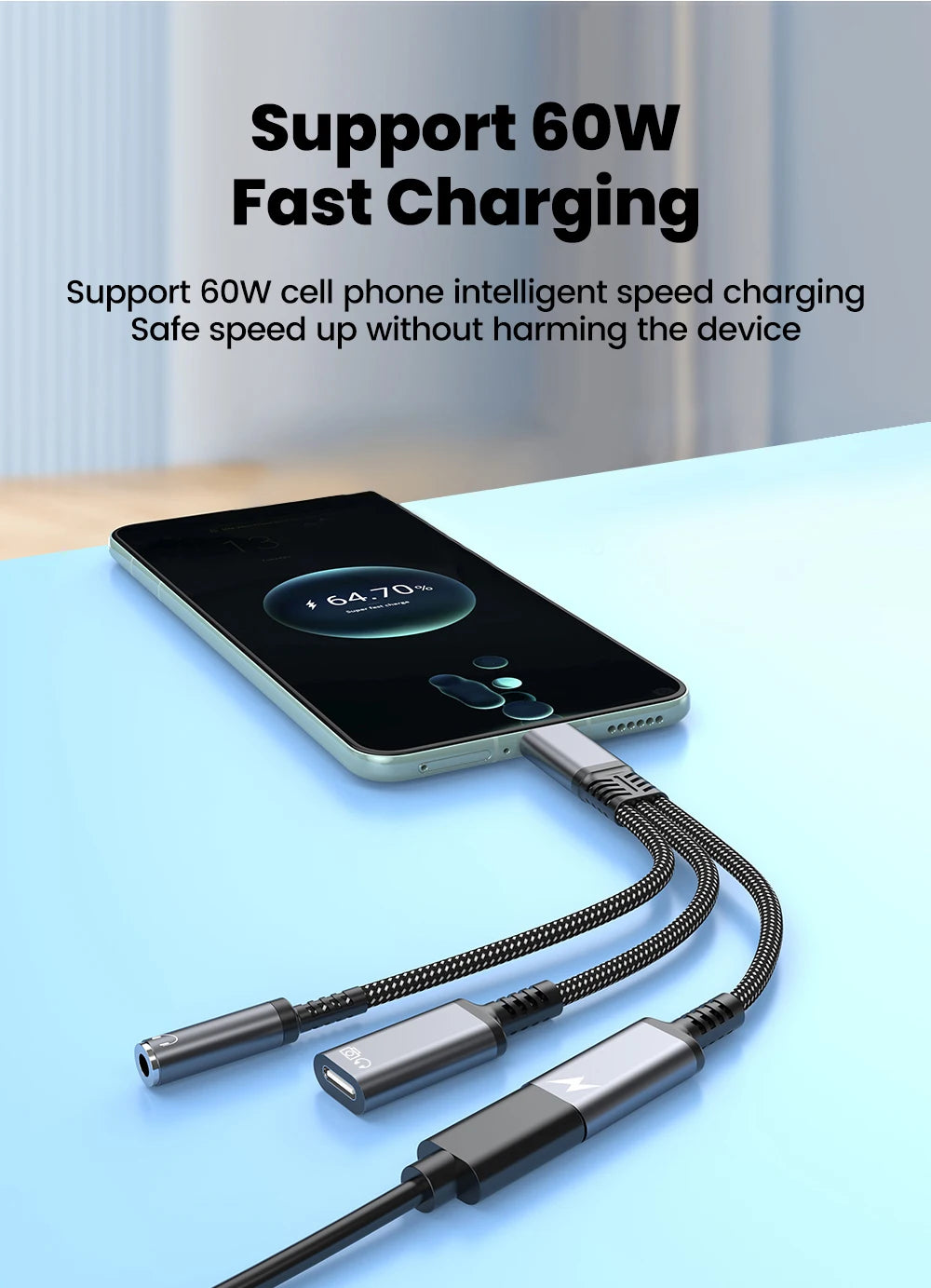 محول صوت وشحن USB-C ثلاثة في واحد