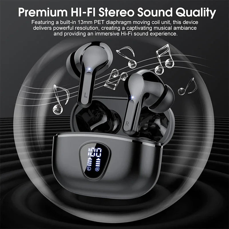 Auriculares Bluetooth com microfone e estojo de carregamento
