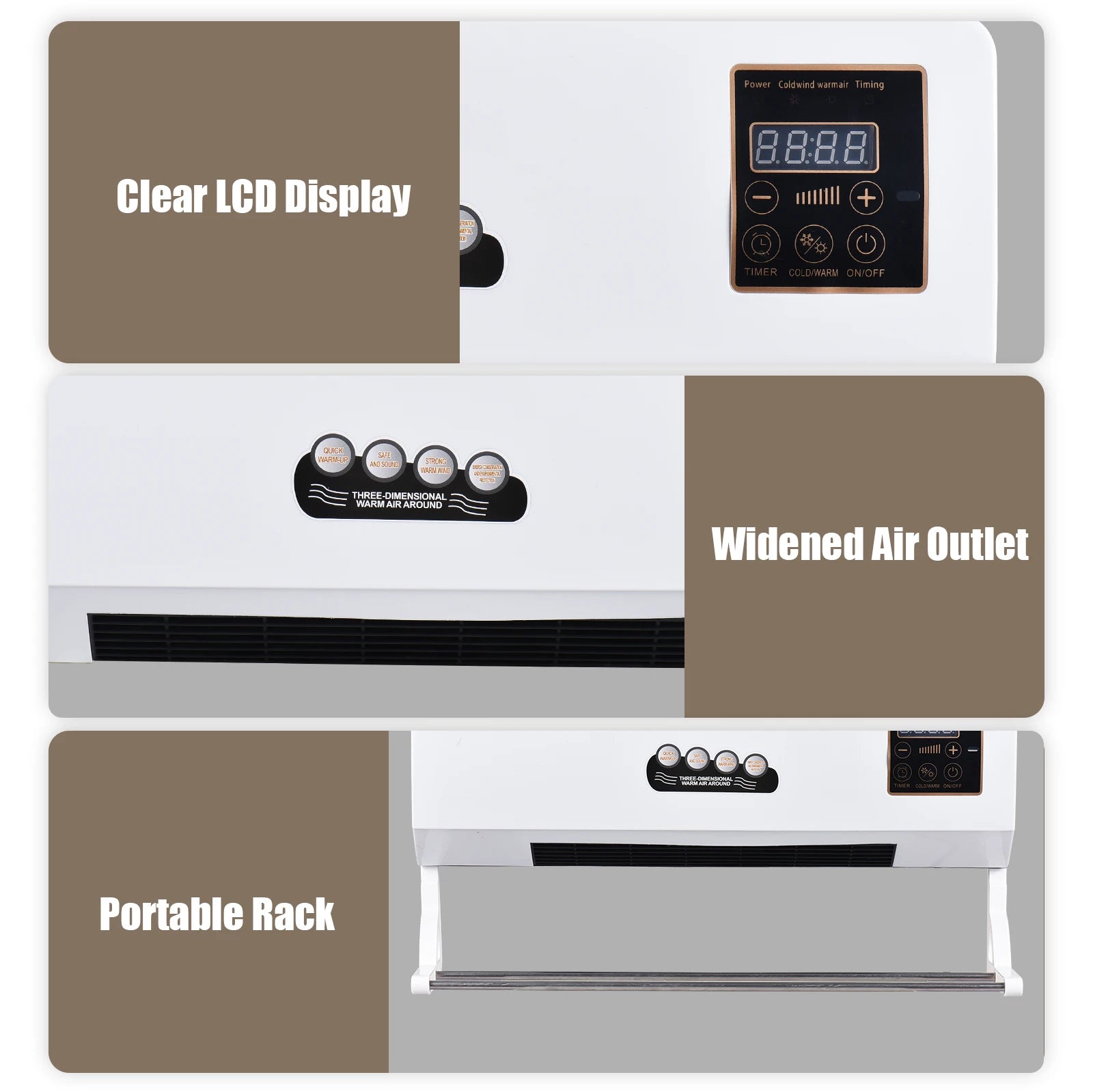 Aquecedor e Ventilador Combo de 1800W, Aquecedor Elétrico de Parede com Ventilador e Controlo Remoto