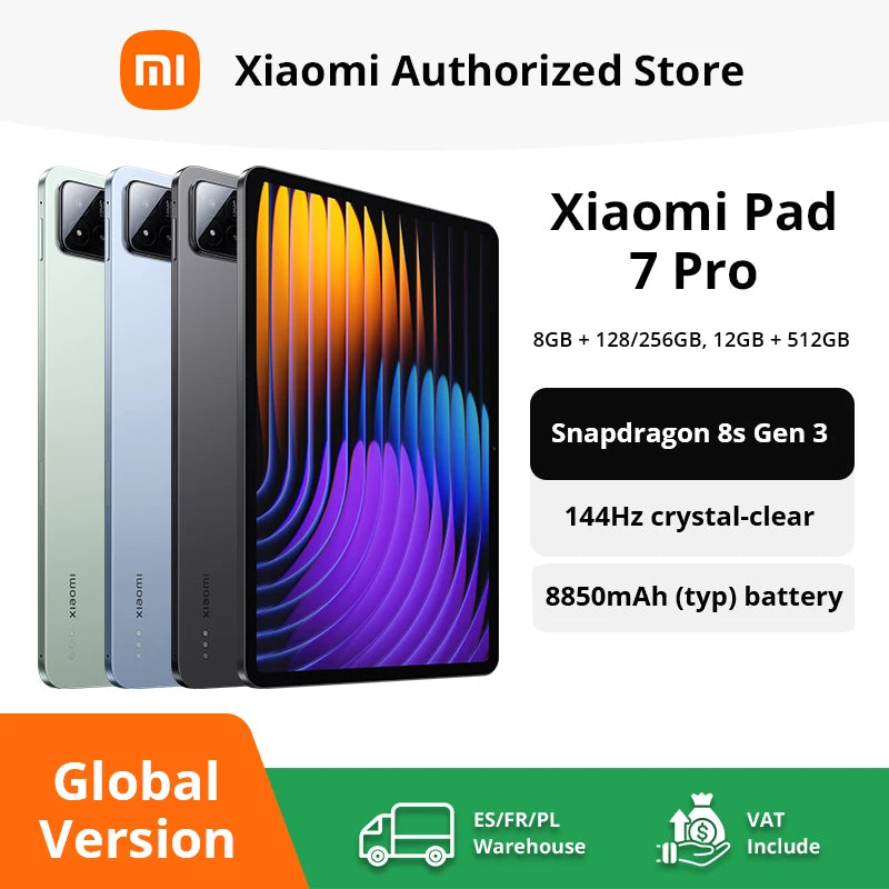 Global Version Xiaomi Pad 7 Pro 128GB 256GB 512GB Snapdragon 8s Gen 3 11.2" 3.2K 144Hz Screen 8850mAh Mi Tablet Xiaomi Pad 7Pro