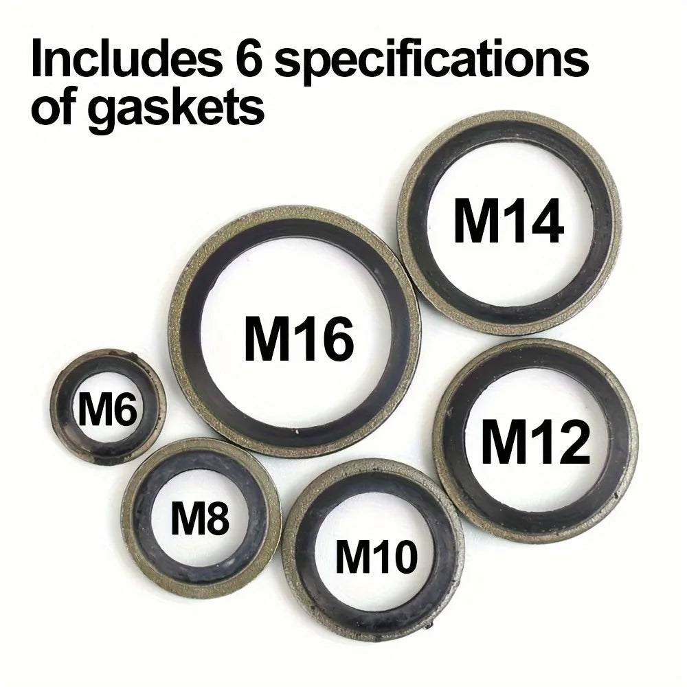 100pcs/Box Car Oil Pan Gasket Kit with Replaceable Rubber Oil Plug Washers and Seals for M6, M8, M10, M12, M14, M16