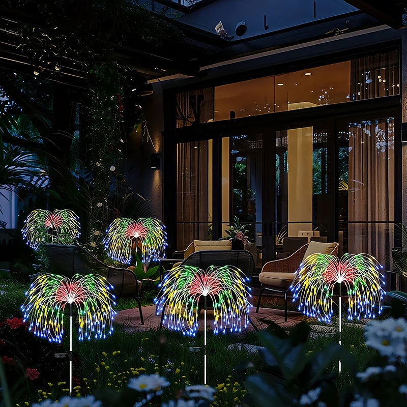 Luci solari da giardino a effetto fuochi d'artificio, 200 LED, per vialetti, strade, prati e giardini all'aperto