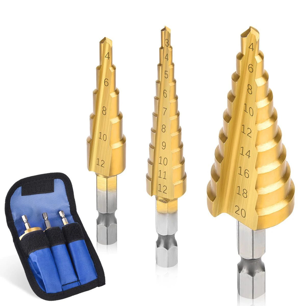 Hss Steel Titanium Coated Step Drill Bits 3-12mm 4-12mm 4-20mm Step Cone Cutting Tools Steel Wood Metal Drilling Power Set