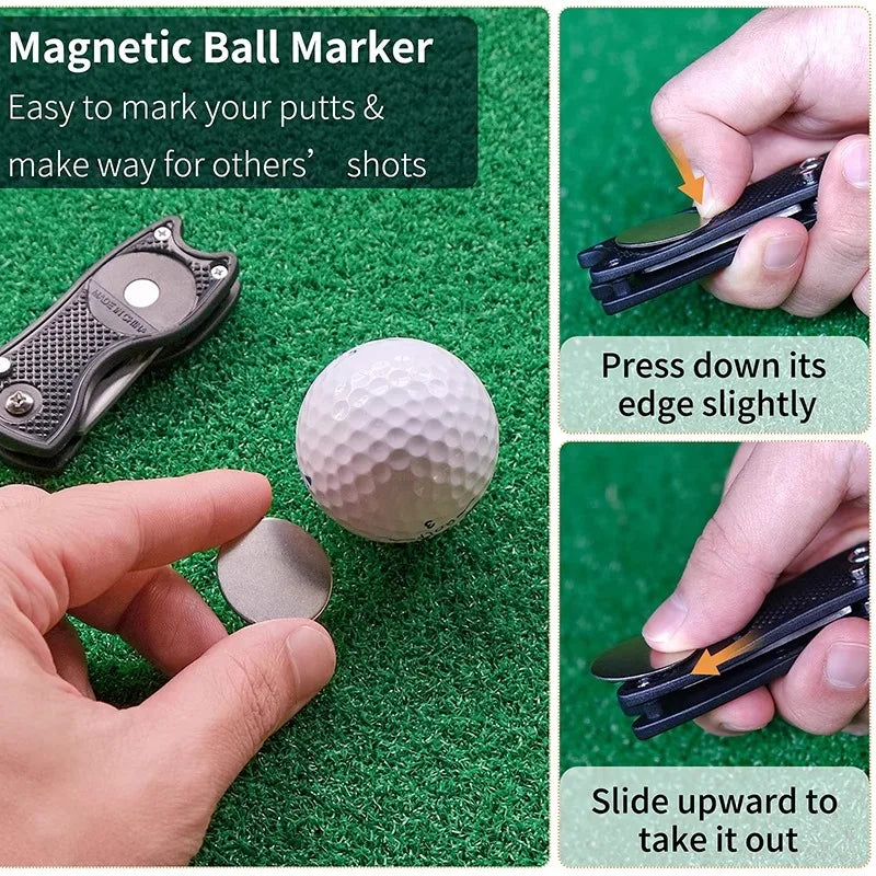Folding Golf Divot Tool with Magnetic Ball Marker