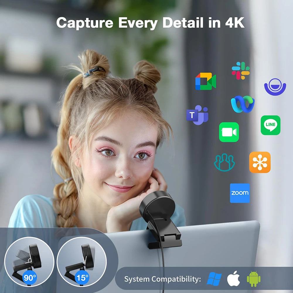 4K USB Webcam with Microphone, 1080P 60fps, Auto Focus