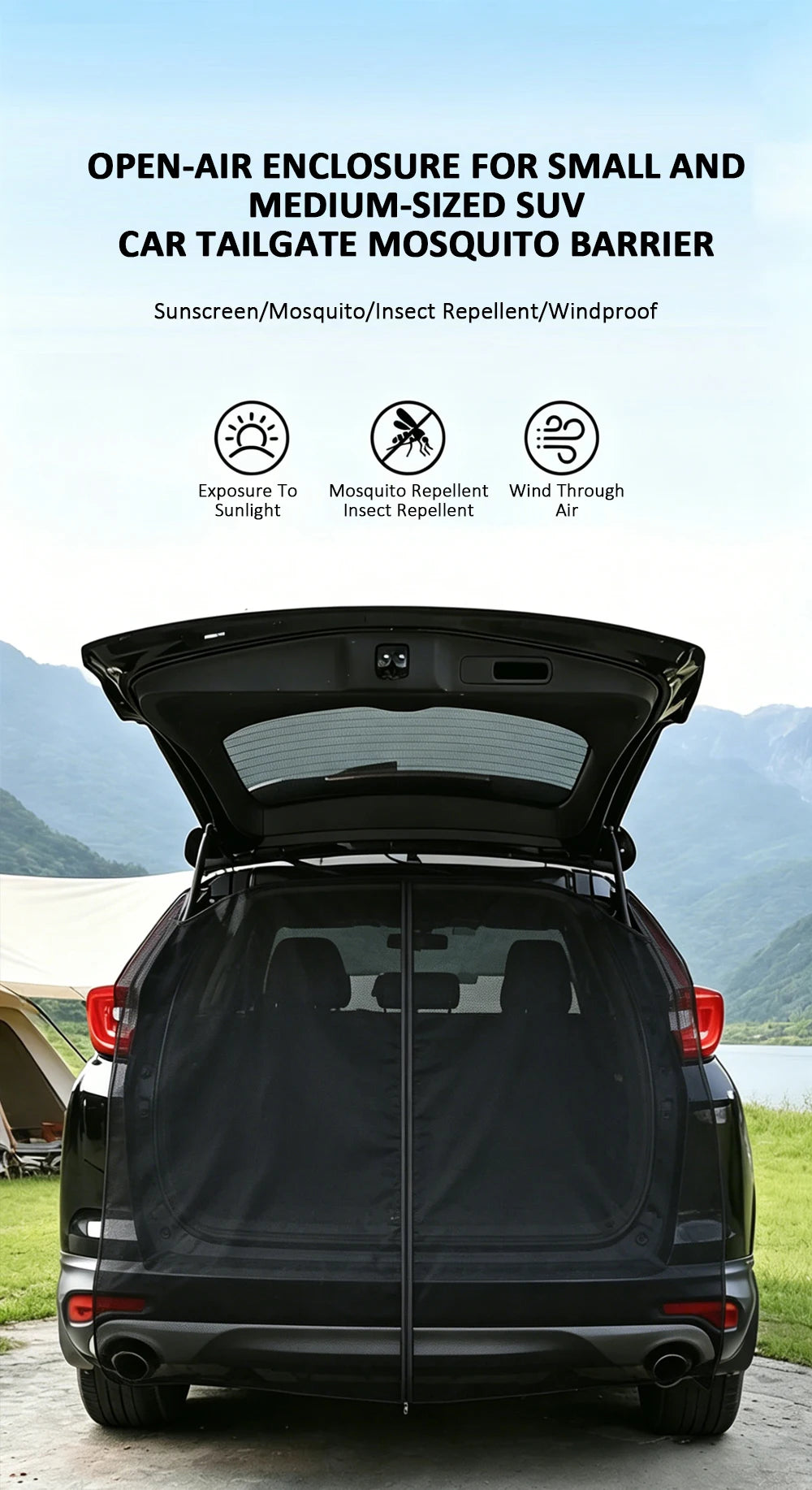 Magnetic Car Trunk Mosquito Screen Car Sunshade Curtain For Summer Mosquito Protection Ventilation  Small To Mid Sized SUVs