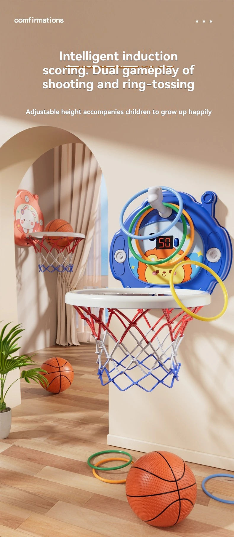2025 New Children's Basketball Frame Indoor Shooting Hanging Baby Basketball Stand 1-5 Year Old Baby Home Ball Toy No Punching 