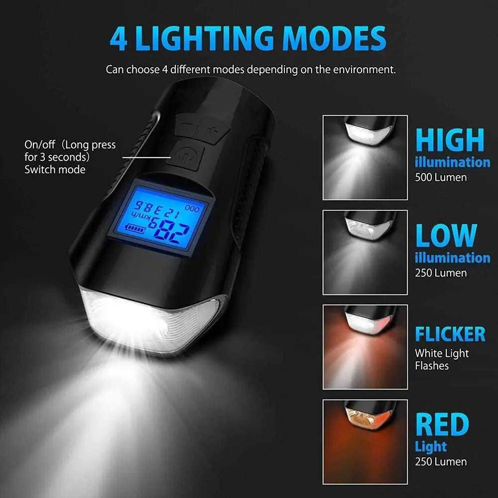 Rechargeable Bicycle Light with Horn and Speed Display