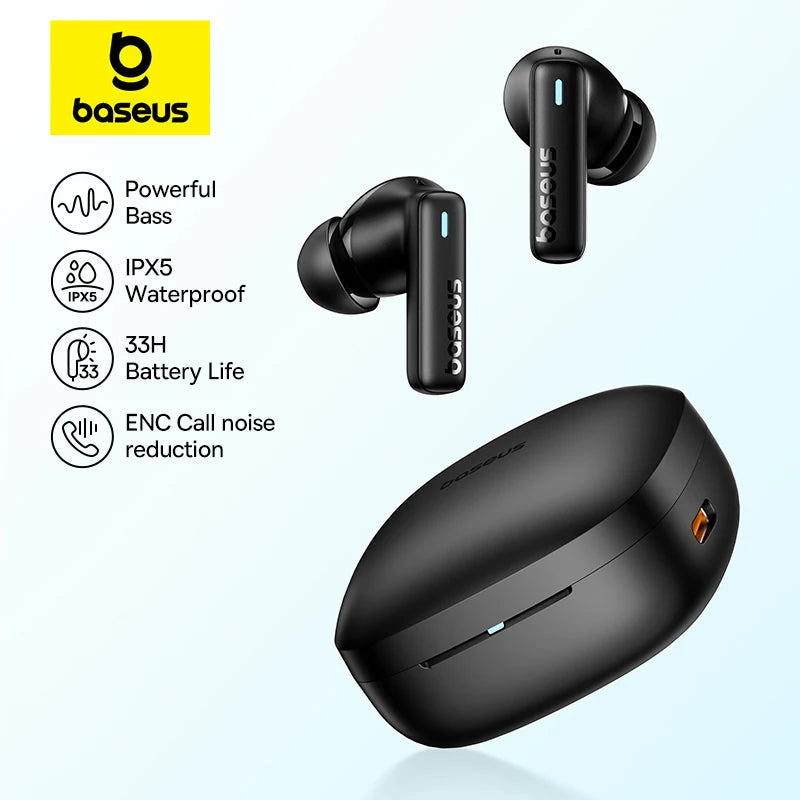 Baseus Bowie E19 Wireless Earphones Bluetooth 5.3 Big Bass 12mm Drivers IPX5 Waterproof Earbuds 33Hrs Battery Life Headphones 