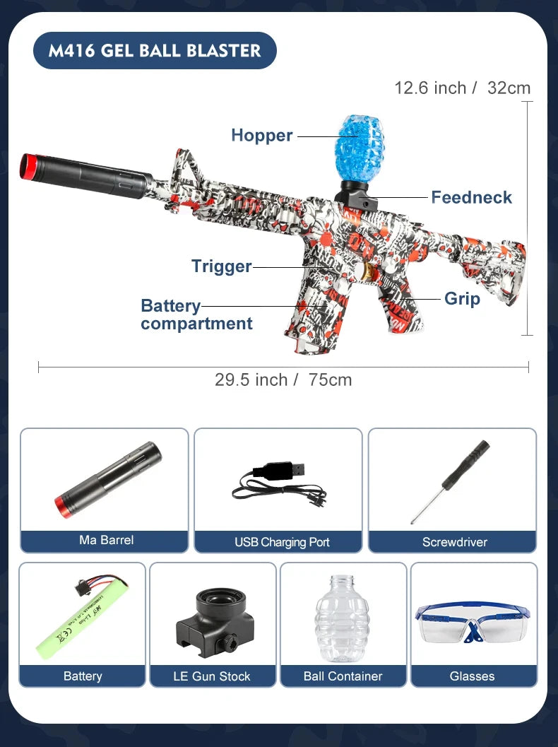 New M416 Electric Blaster Gun Set High Precision Shooting Toy Perfect Outdoor Toys Gifts for Boys Birthday (Bullets Excluded) 