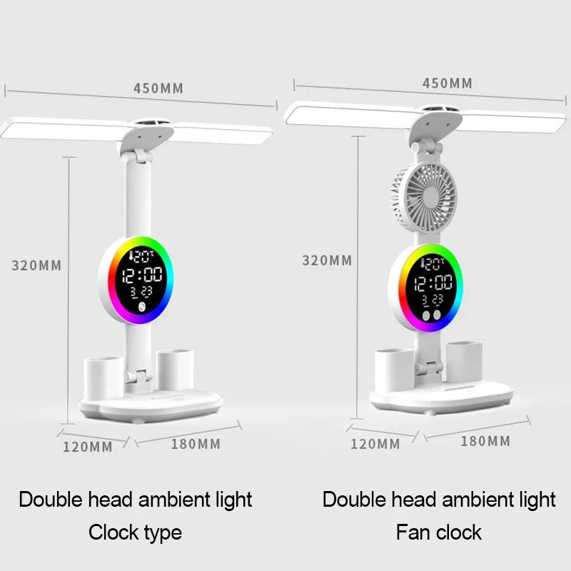 LED Desk Lamp with Clock, Plug-In/Rechargeable Options
