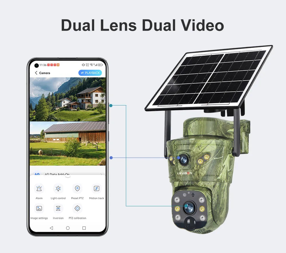 4K Solar Security Camera with 360° PTZ, 4G/WiFi & Dual Screen