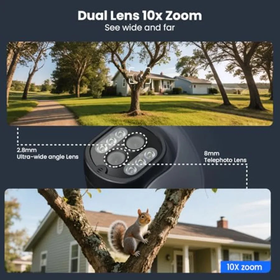 Indoor/Outdoor Security Camera System with 10X Zoom PTZ Tracking