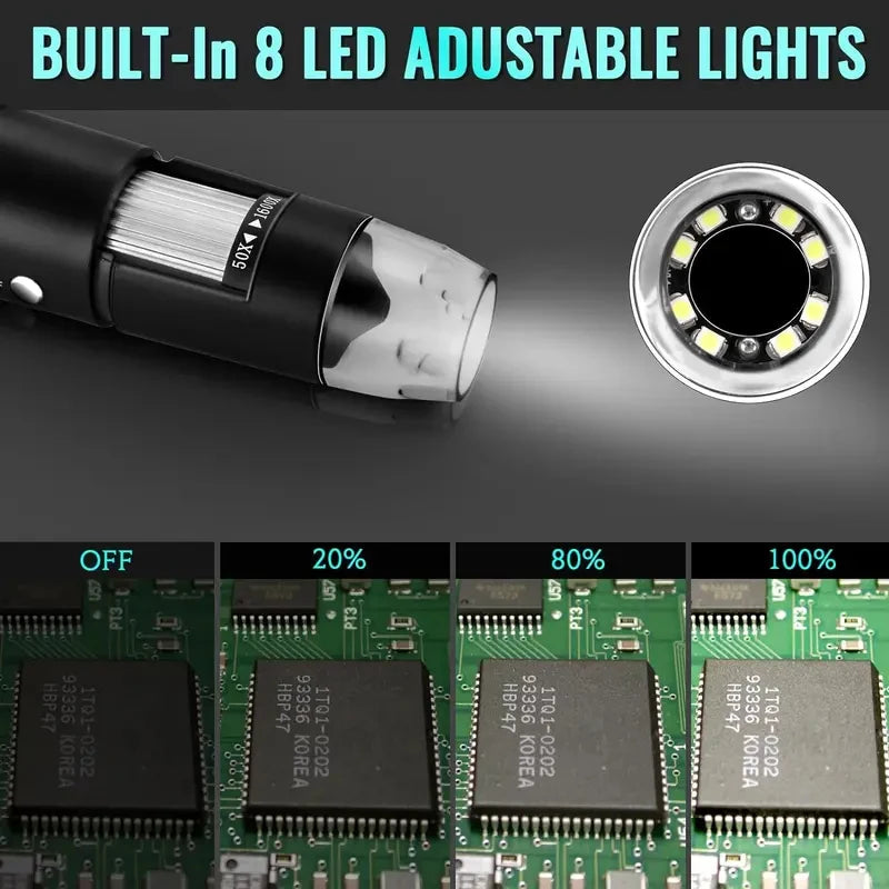 1600X USB Digital Microscope 1080P HD, Soldering Microscope with 8 Adjustable LEDs & Metal Stand, UVC Otg Compatible with