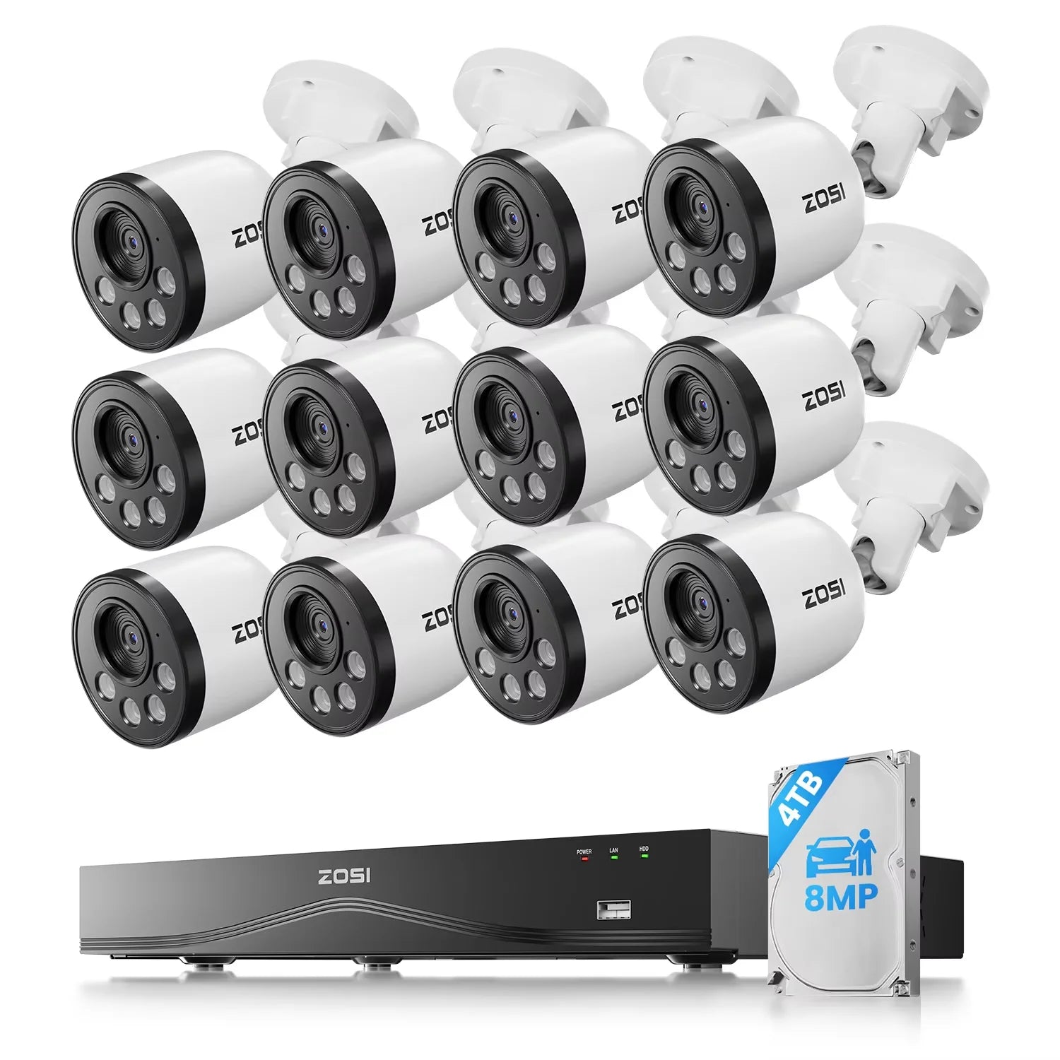 ZOSI 16CH 4K PoE CCTV System with 4TB HDD and 8MP Cameras