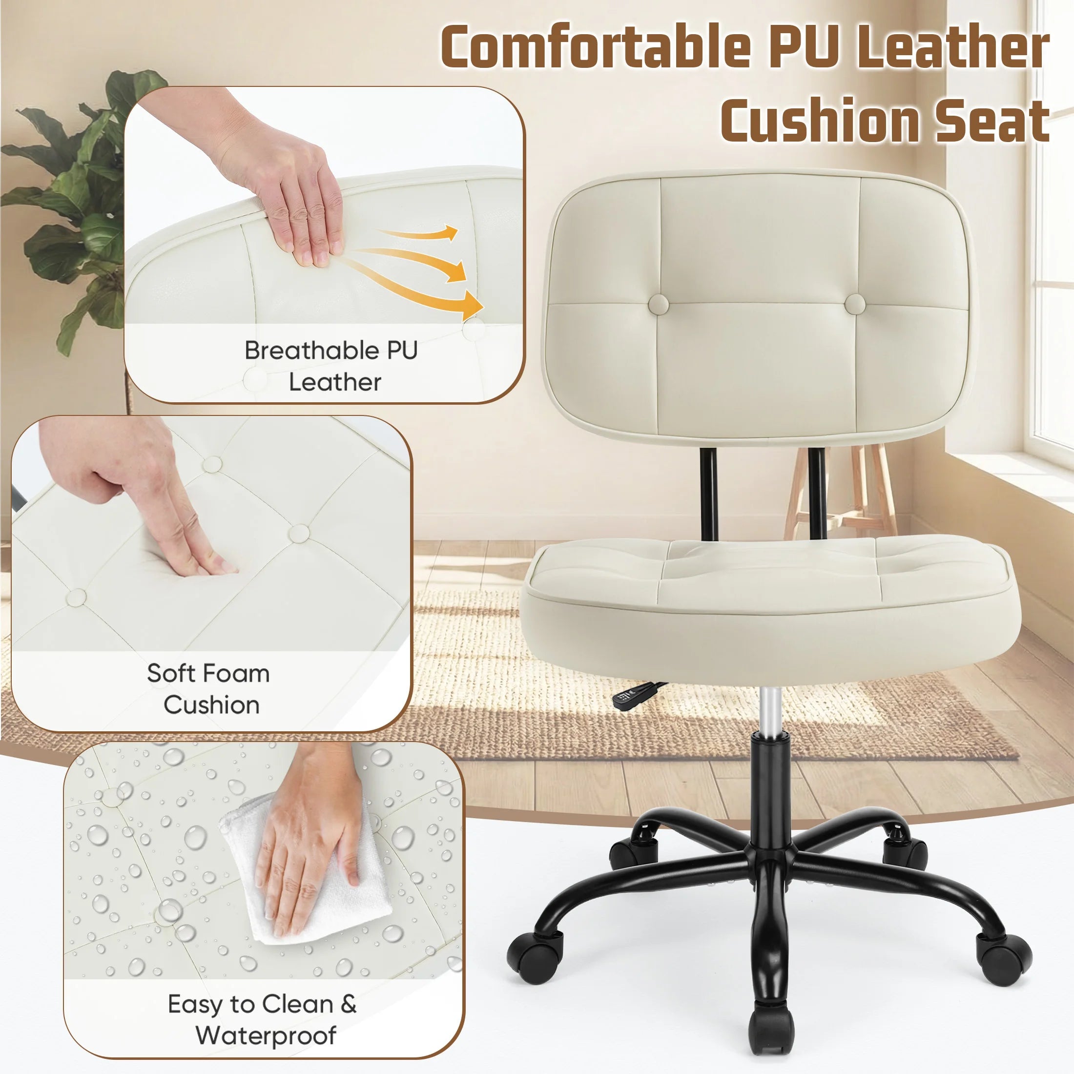 Ergonomic PU Leather Office Chair with Lumbar Support & Swivel