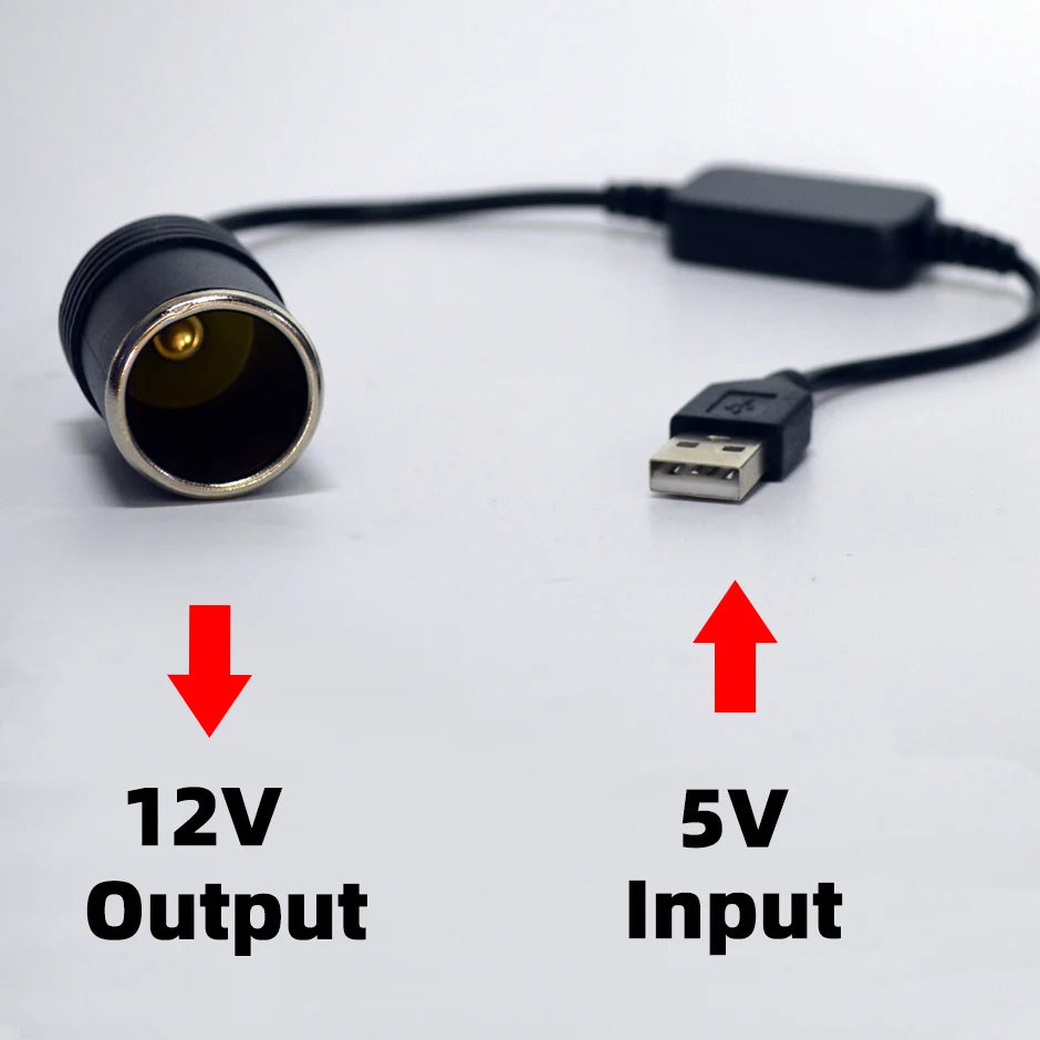 5V To 12V Converter Cable Extender USB or Type C Chargers To Cigarette Lighter Socket Power Adapter Electronics Car Accessories